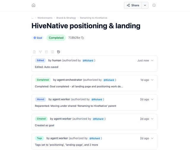 History view showing a chronological audit trail of record changes